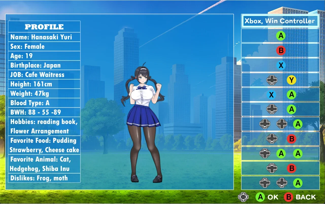 格斗少女尤里的角色资料与操作说明界面