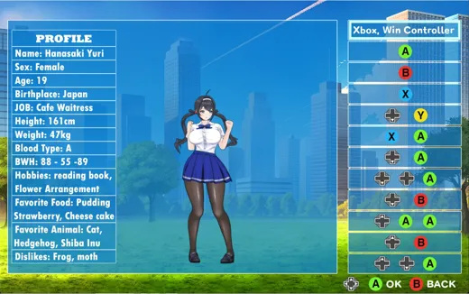 格斗少女尤里的角色资料与操作说明界面