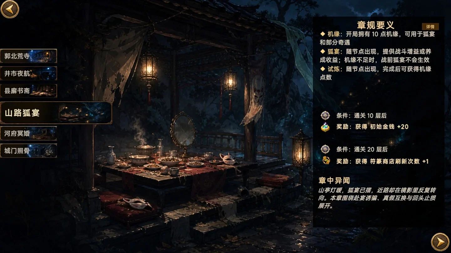 幽牍夜话的荒寺场景与右侧事件选项界面