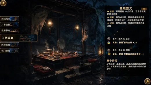 幽牍夜话的荒寺场景与右侧事件选项界面