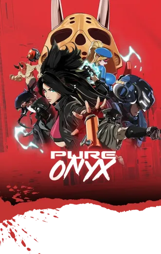 PURE ONYX红色背景角色群像与标题宣传图