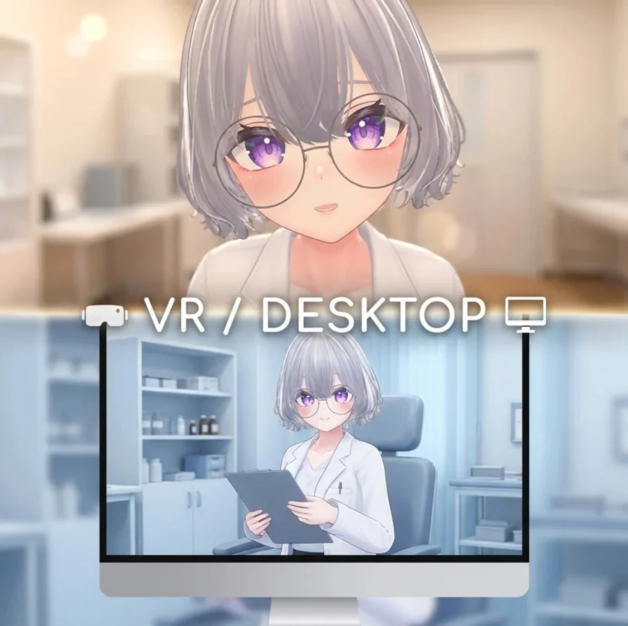 神奈的男士诊所VR与桌面模式宣传图，白衣角色坐在诊室中
