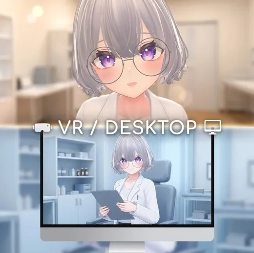 神奈的男士诊所VR与桌面模式宣传图，白衣角色坐在诊室中