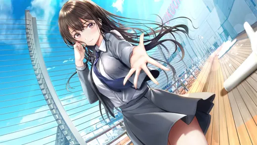 少女在城市街景前伸手的剧情画面